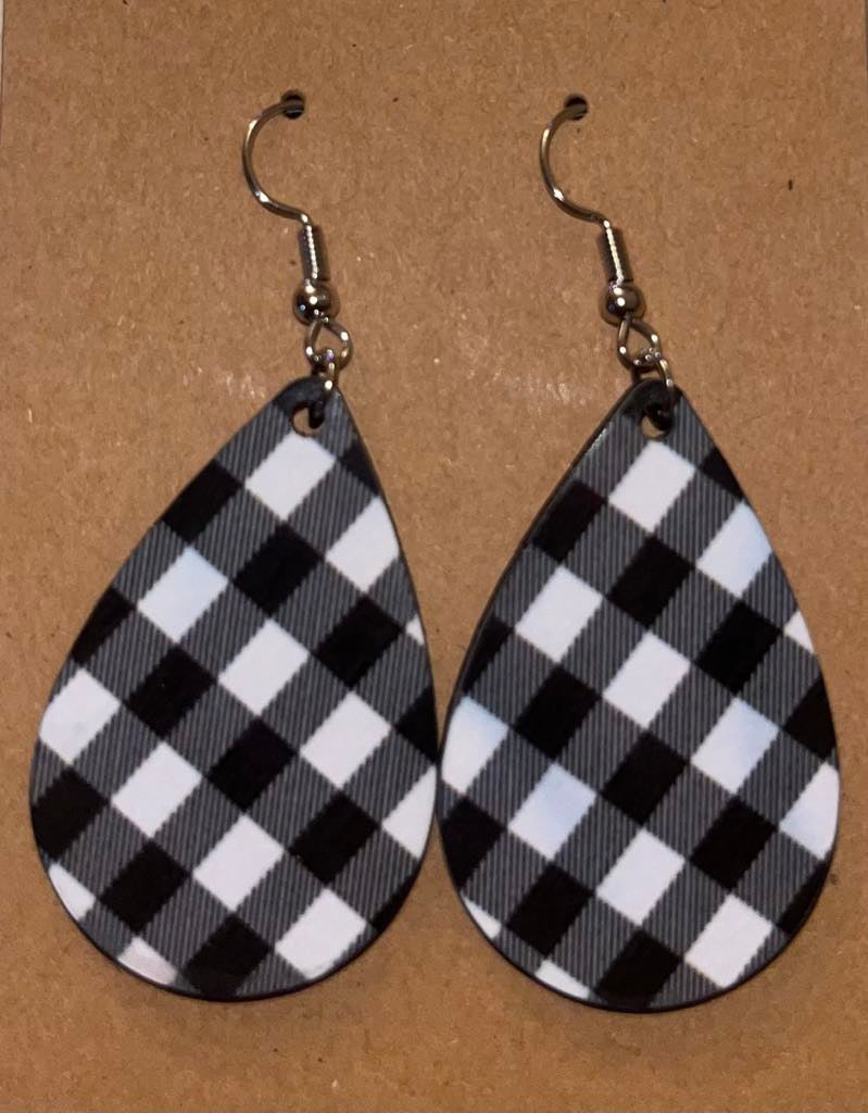 Earrings- Christmas Black and White Plaid