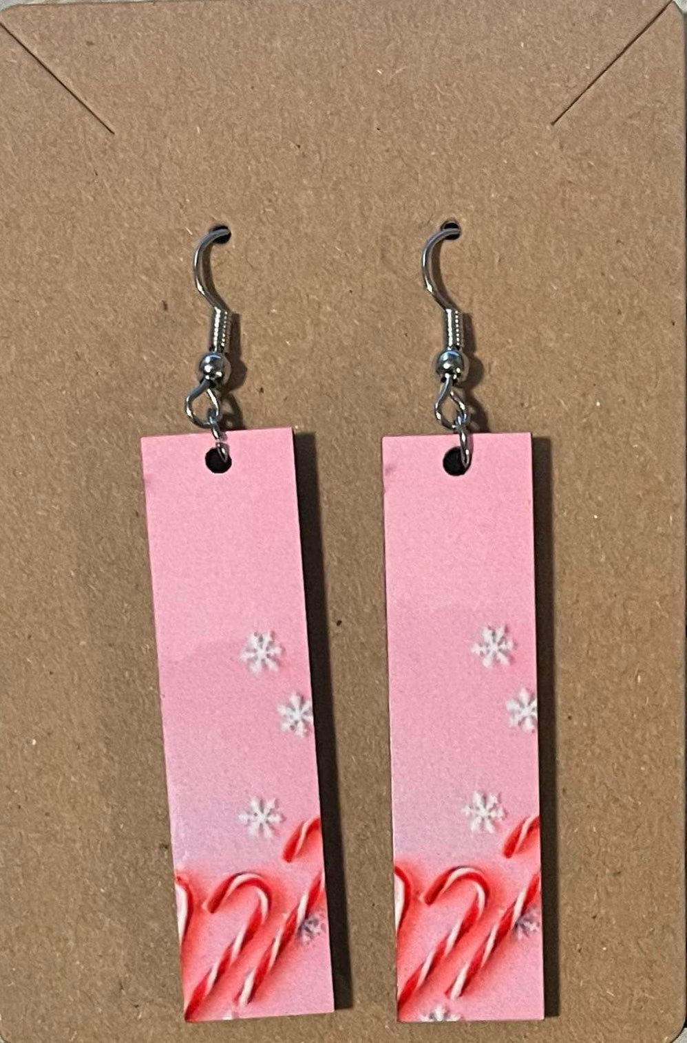 Earrings- Christmas Rectangluar Candy Cane Pink