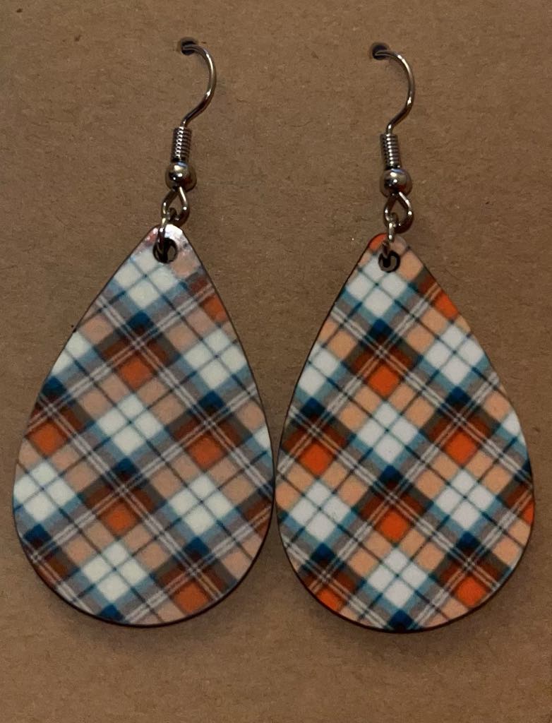 Earrings- Fall Plaid orange and blue