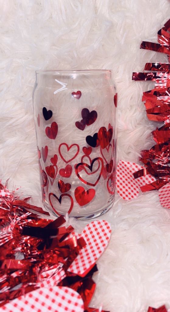 16 oz Glass Cup- Hearts