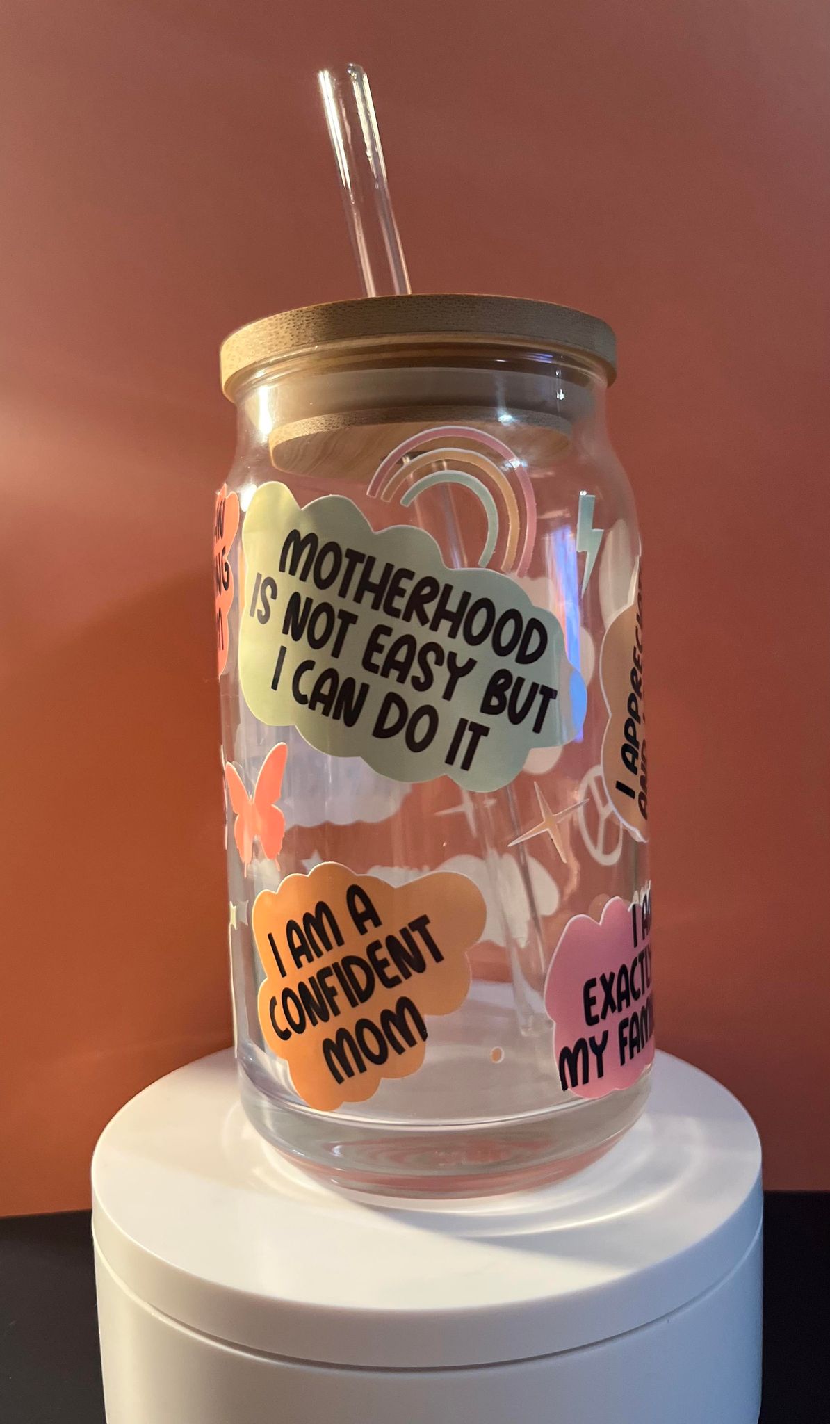 16 oz Glass Cup- Mom Daily Affirmation