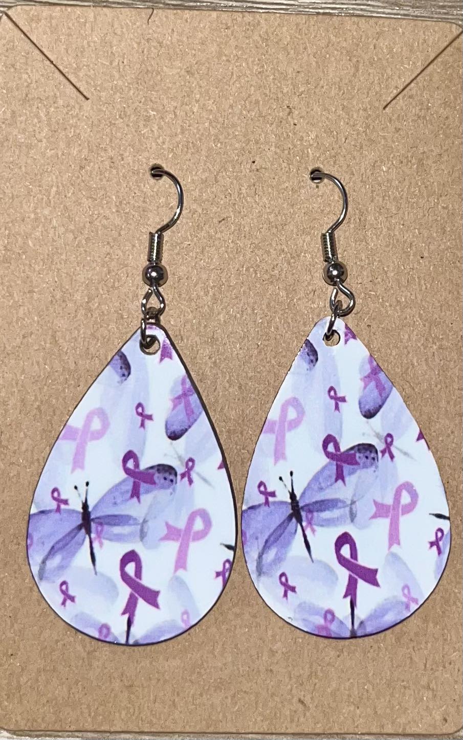 Earrings- Health Awareness Purple Ribbon and Dragonflies