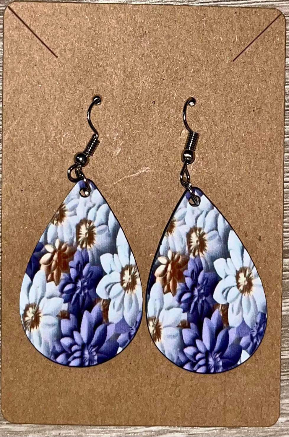 Earrings- Flowers Purple and White Daisy