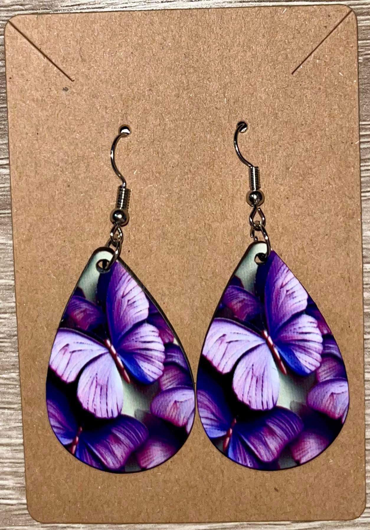 Earrings- Animals/Animal Print Purple Butterflies