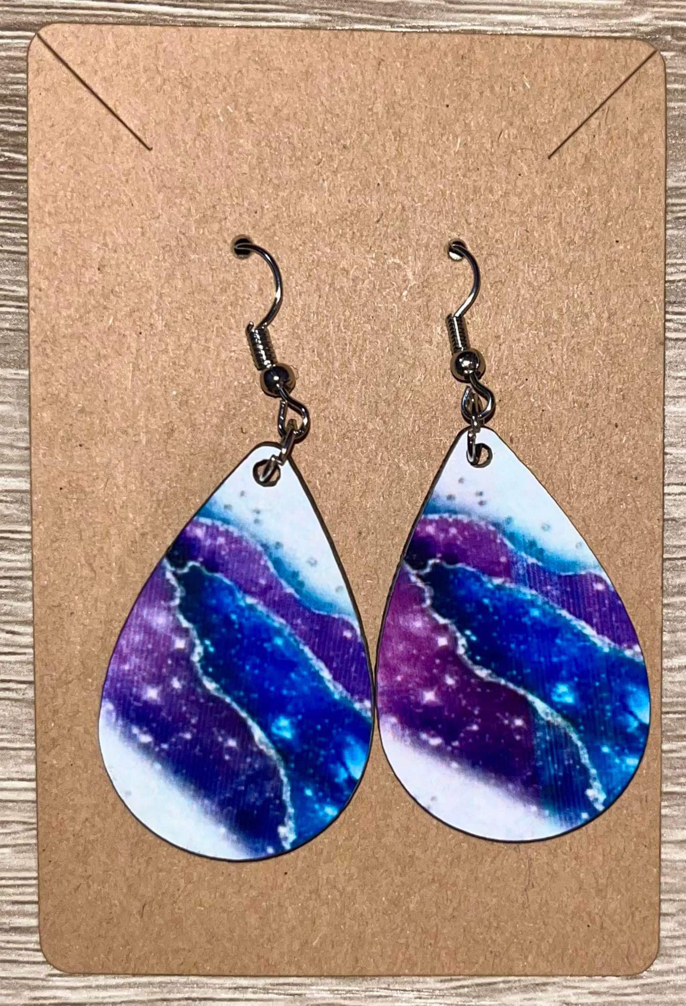 Earrings- Colors Purple and Blue Marble