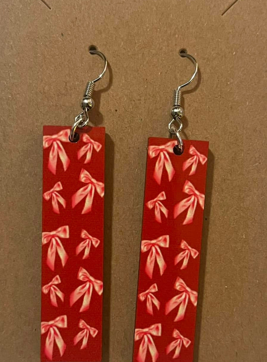 Earrings- Valentine's Day Pink Ribbons / Red Backgrounds