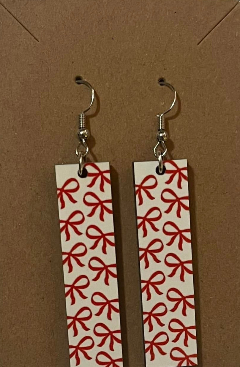 Earrings- Valentine's Day White with Red Bows
