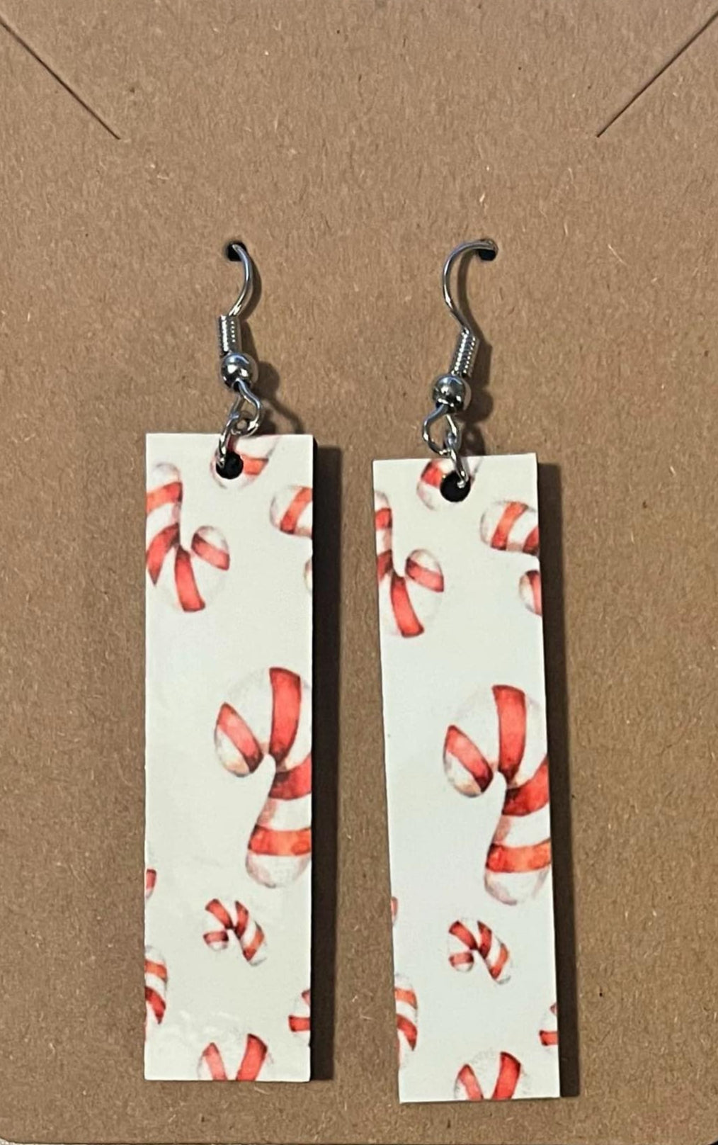 Earrings- Christmas Rectangular Candy Cane