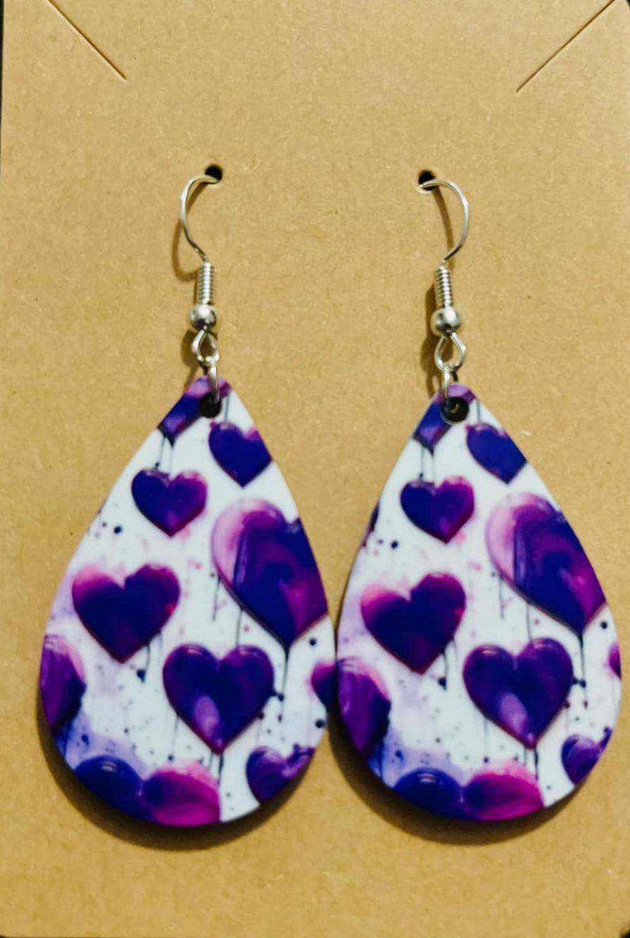 Earrings- Valentine's Day Purple Hearts