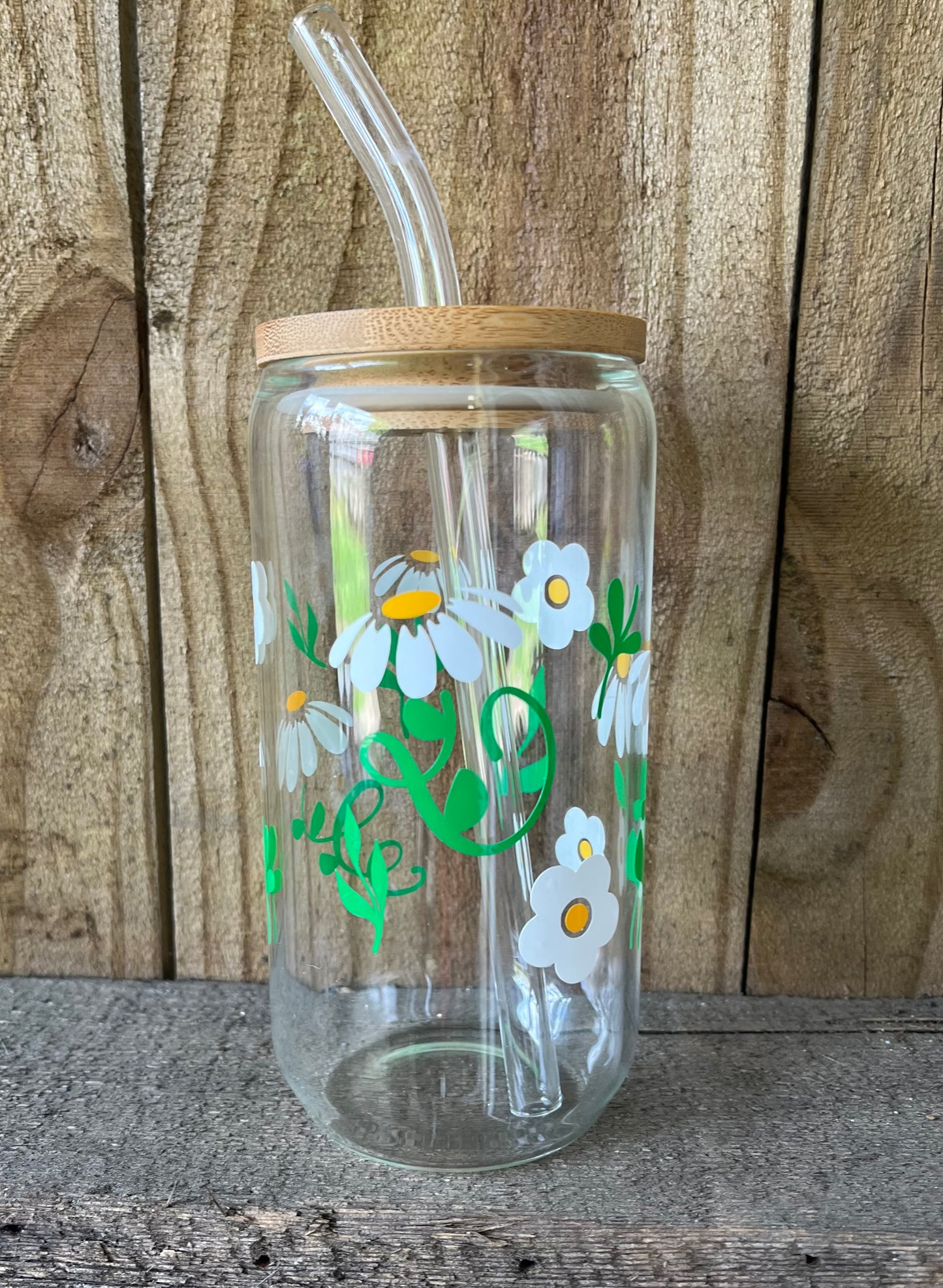 16 oz Glass Cup- Large Daisy