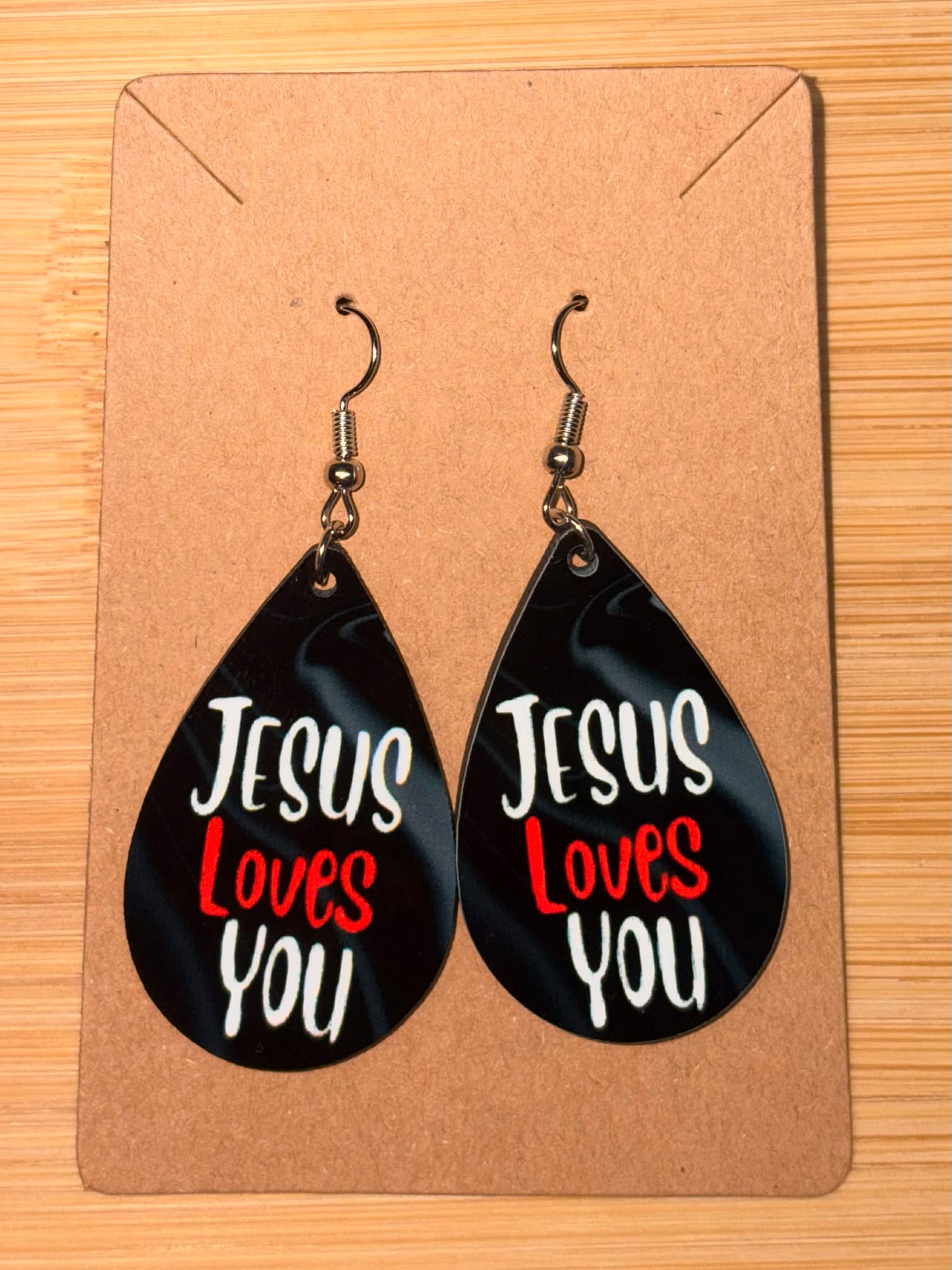 Earrings- Faith Based Jesus Loves You Black