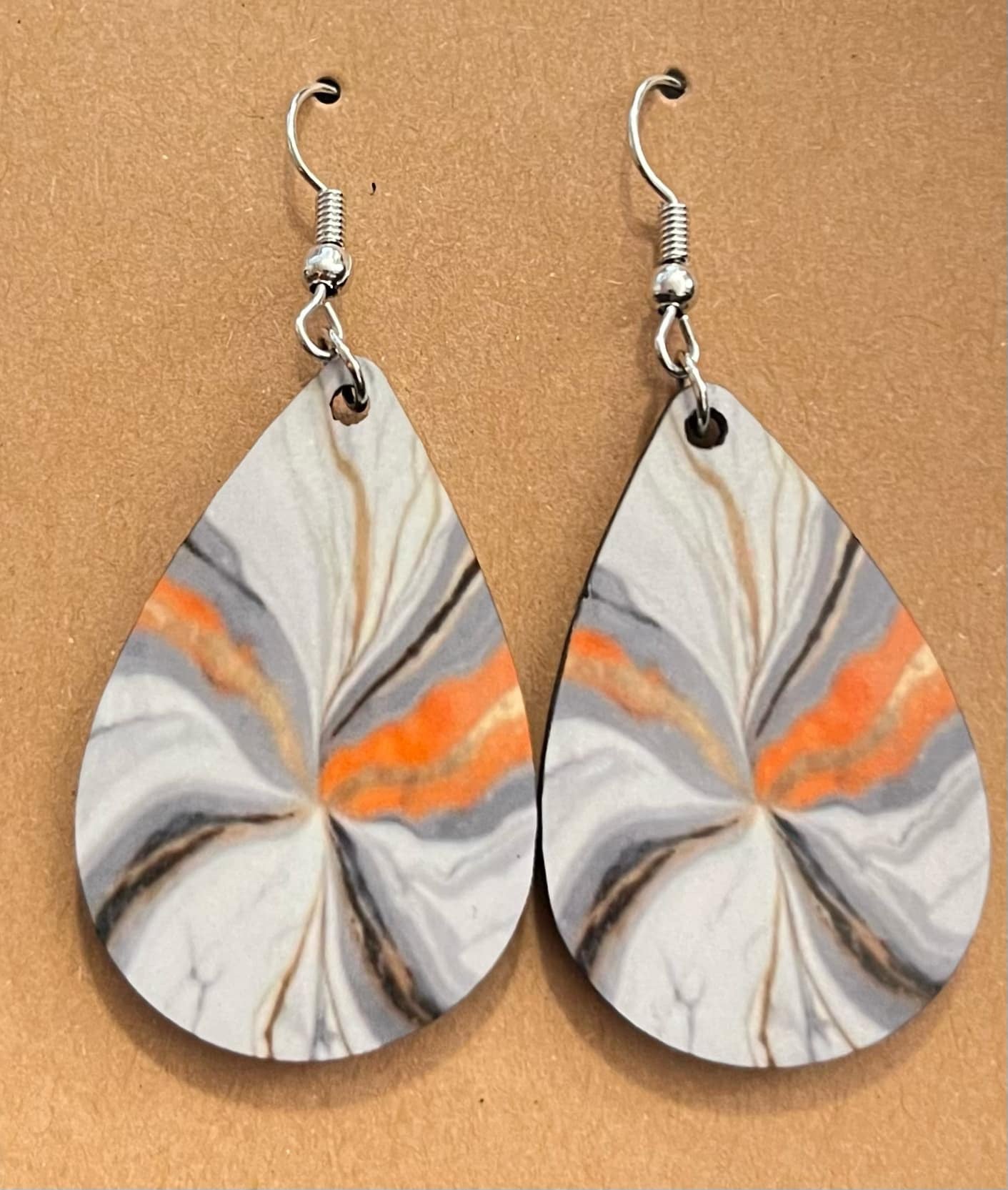 Earrings- Colors Orange and Gray Marble