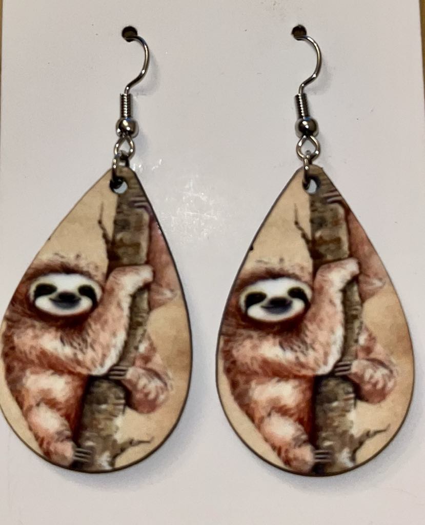 Earrings- Animals/Animal Print Brown Sloth