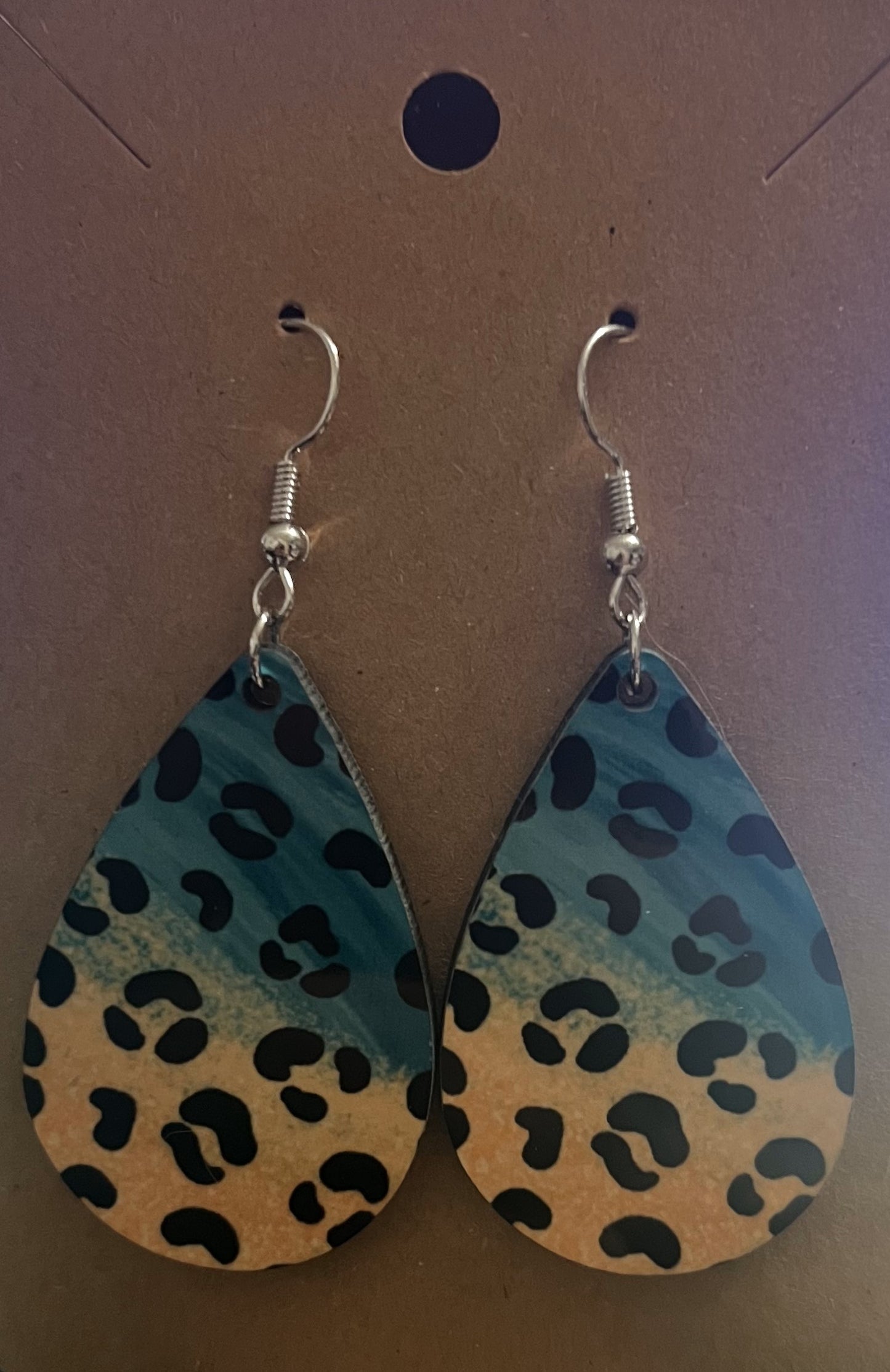Earrings- Animals/Animal Print Blue and Tan Leopard Print
