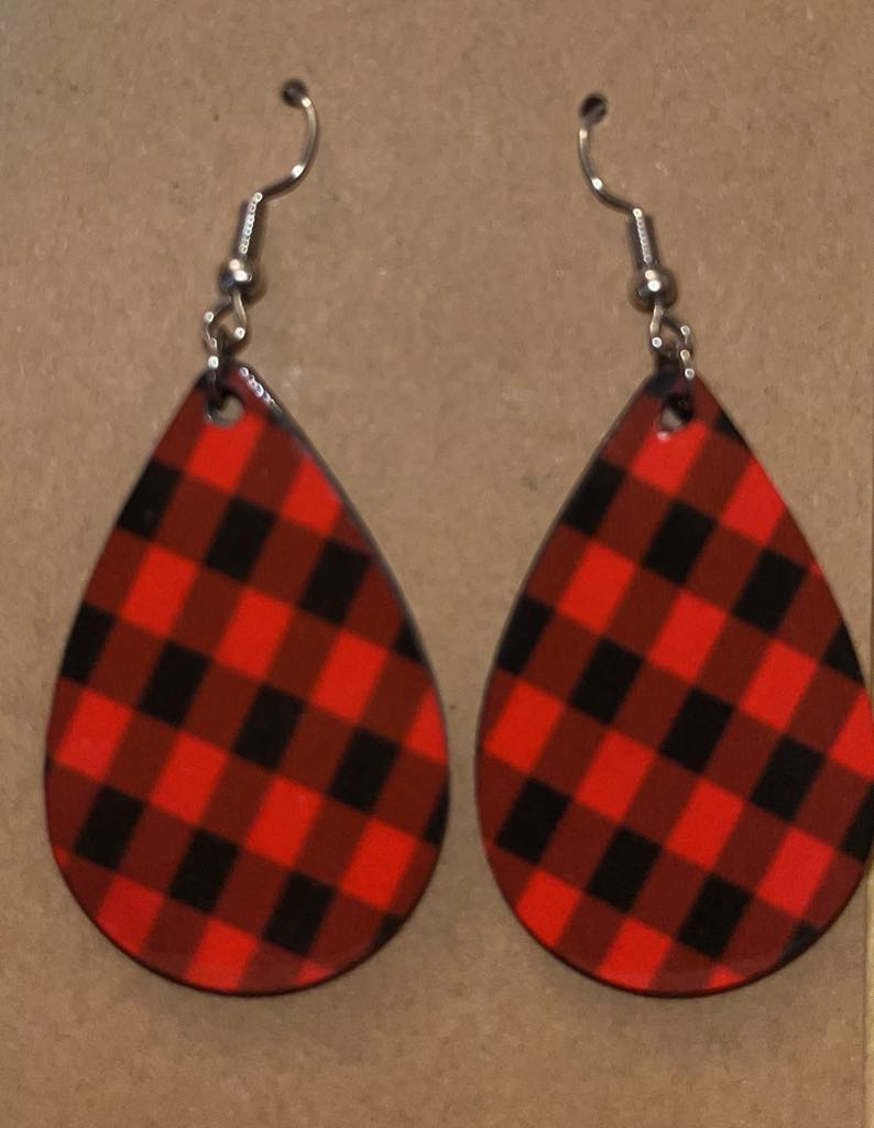 Earrings- Christmas Red and Black Plaid