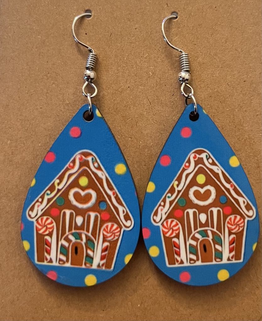 Earrings- Christmas Polka Dot Gingerbread House