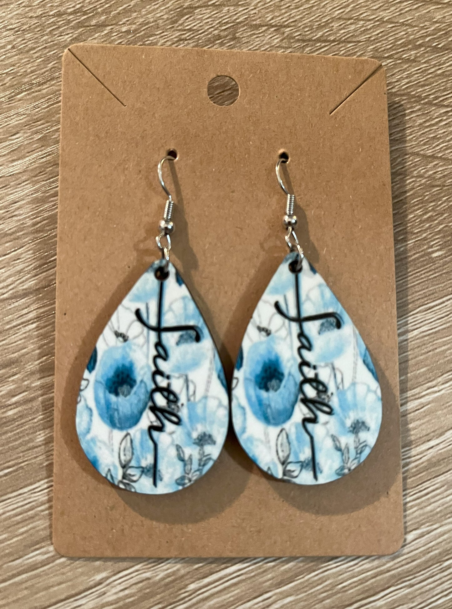 Earrings- Faith Based Faith with Blue Flowers