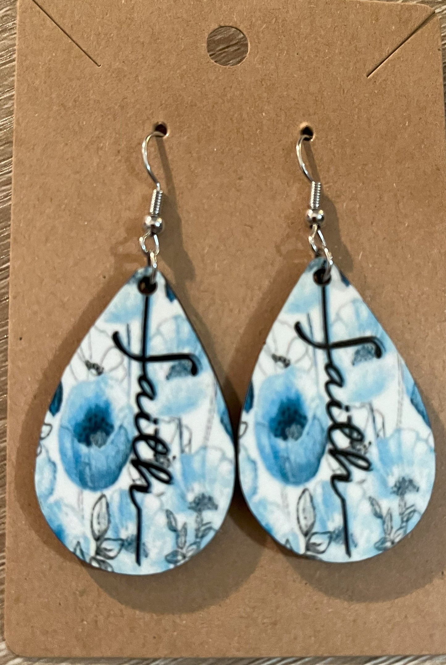 Earrings- Faith Based Faith with Blue Flowers