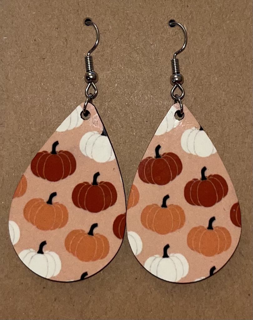 Earrings- Fall Pumpkins maroon, white and orange