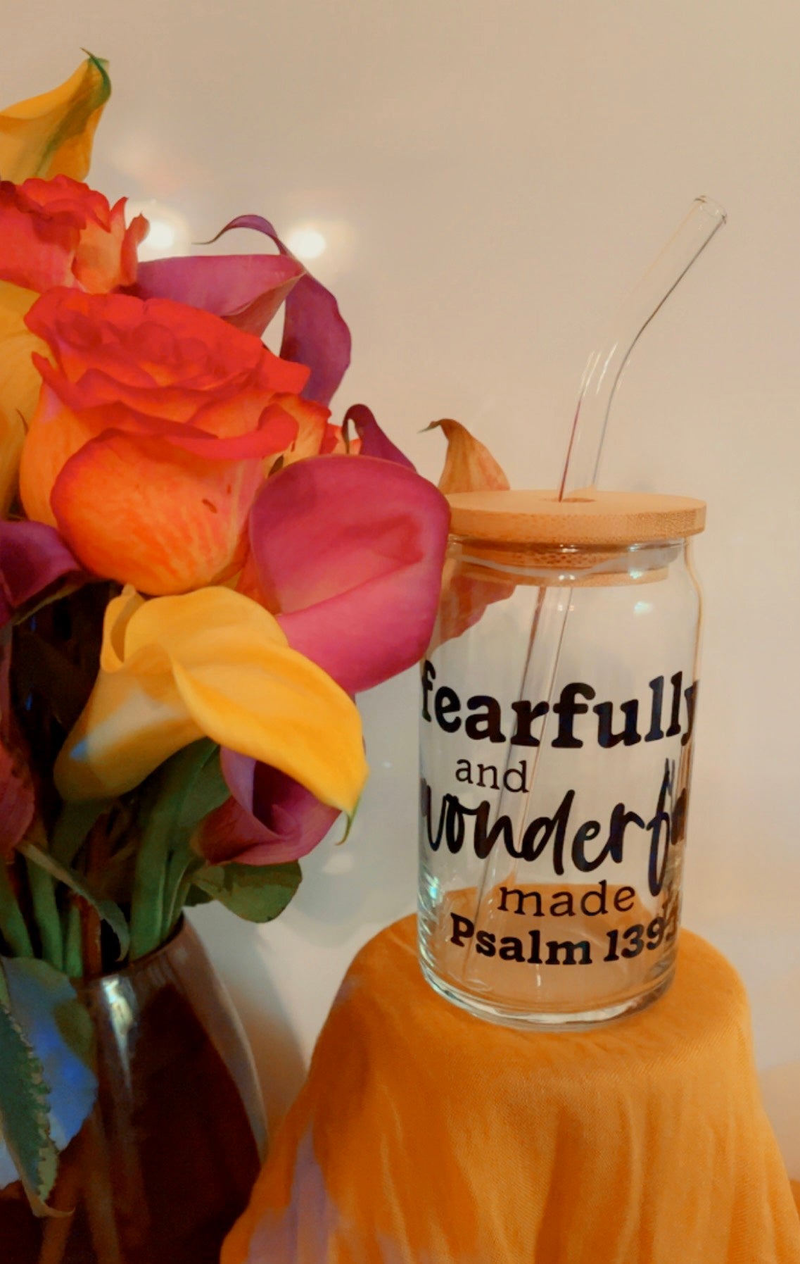 16 oz Glass Cup- Fearfully and Wonderful Made