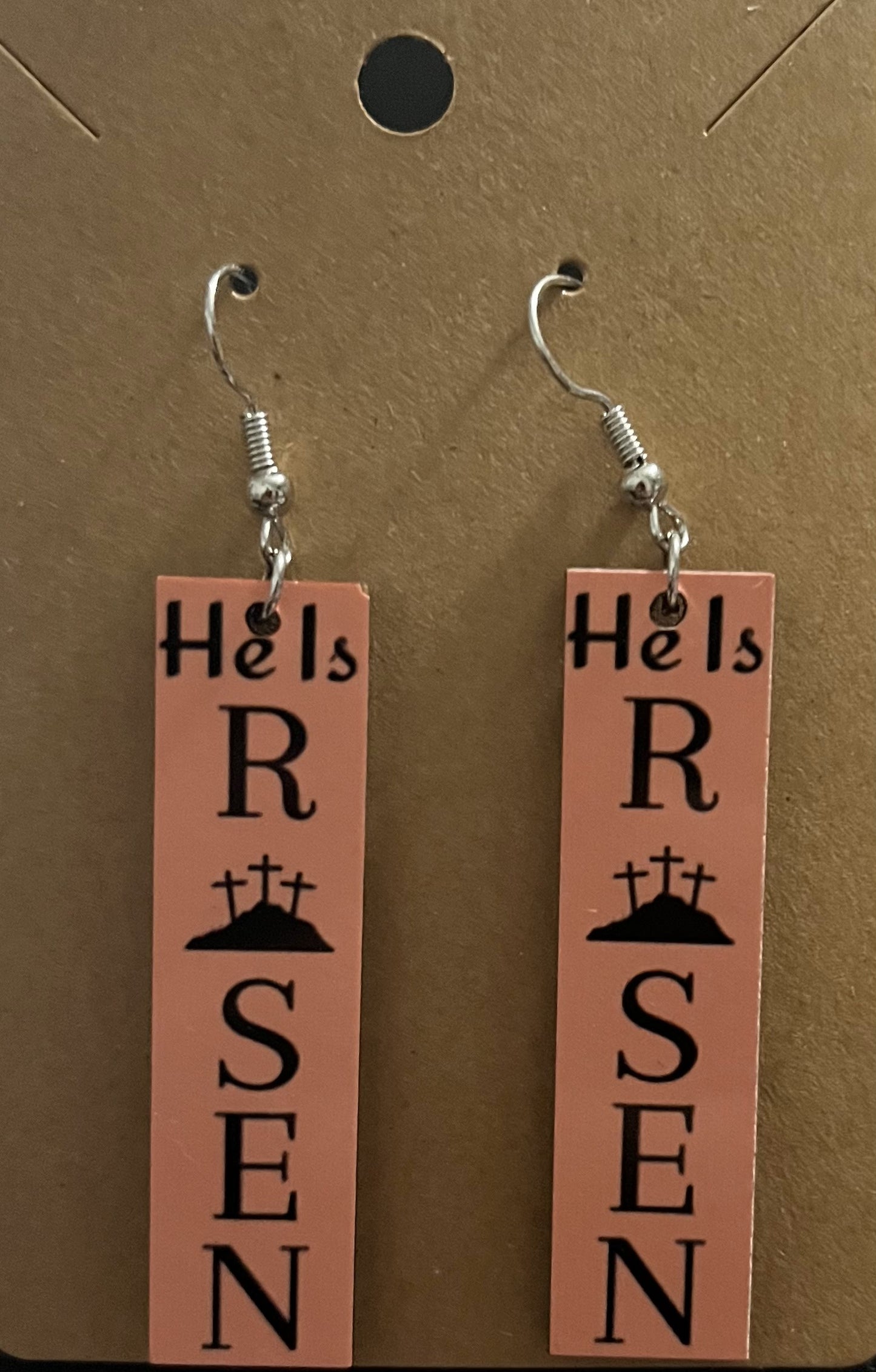 Earrings- Faith Based Rectangular He is Risen