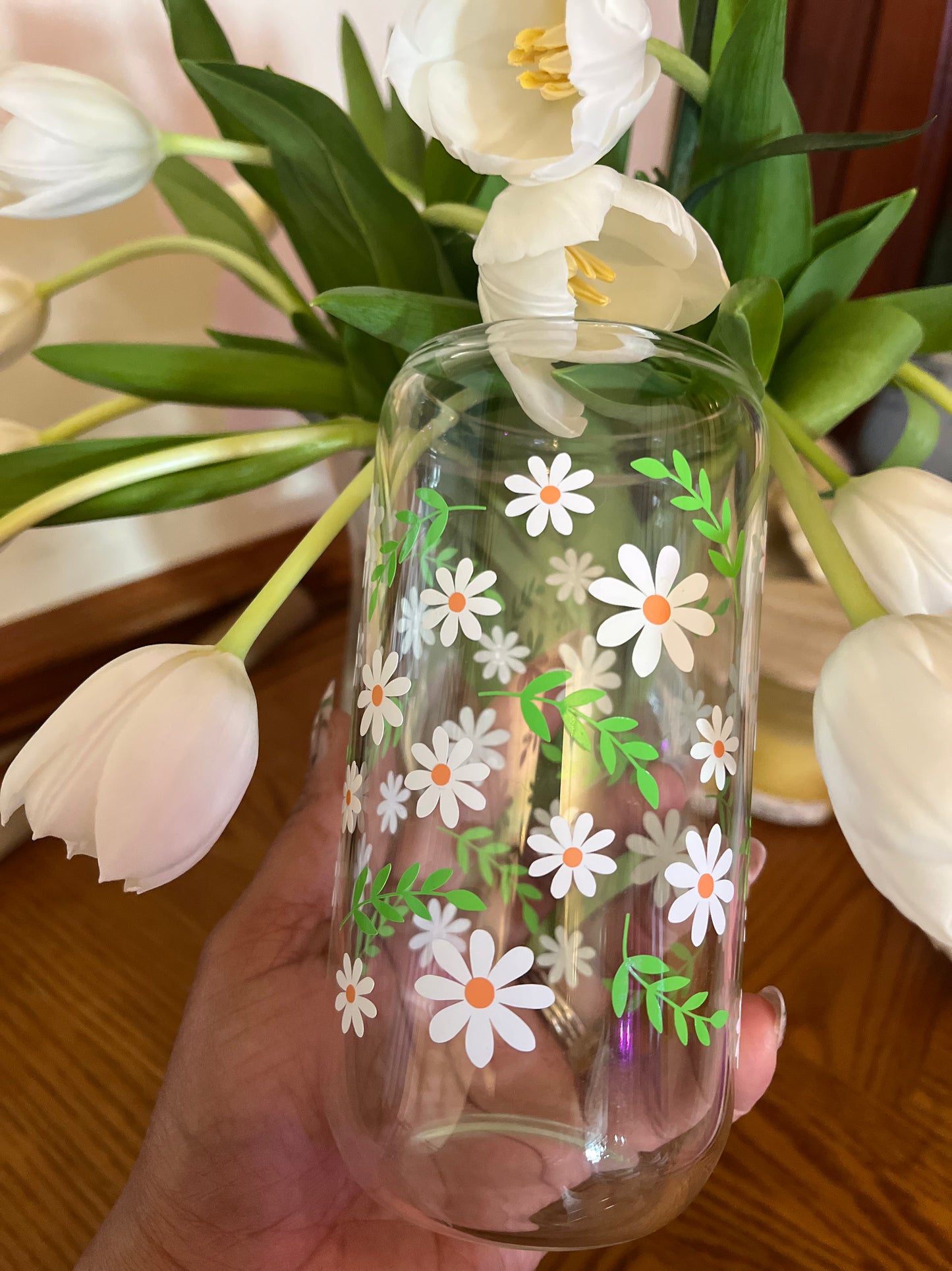 16 oz Glass Cup- Daisy's