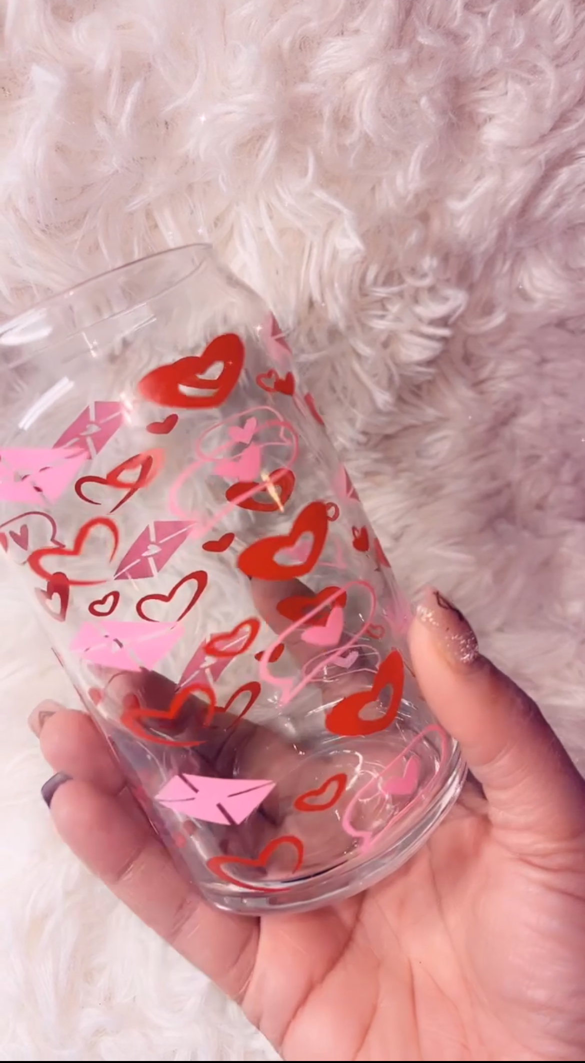16 oz Glass Cup- Hearts and Letter