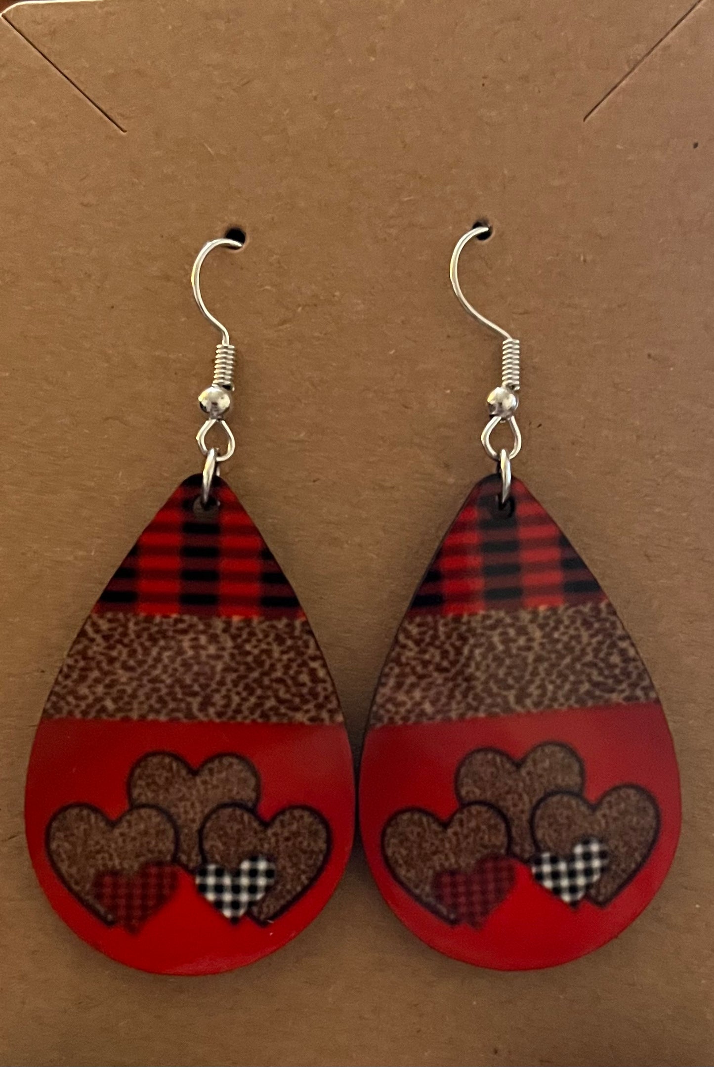 Earrings- Valentine's Day Black and Red Plaid with Heart