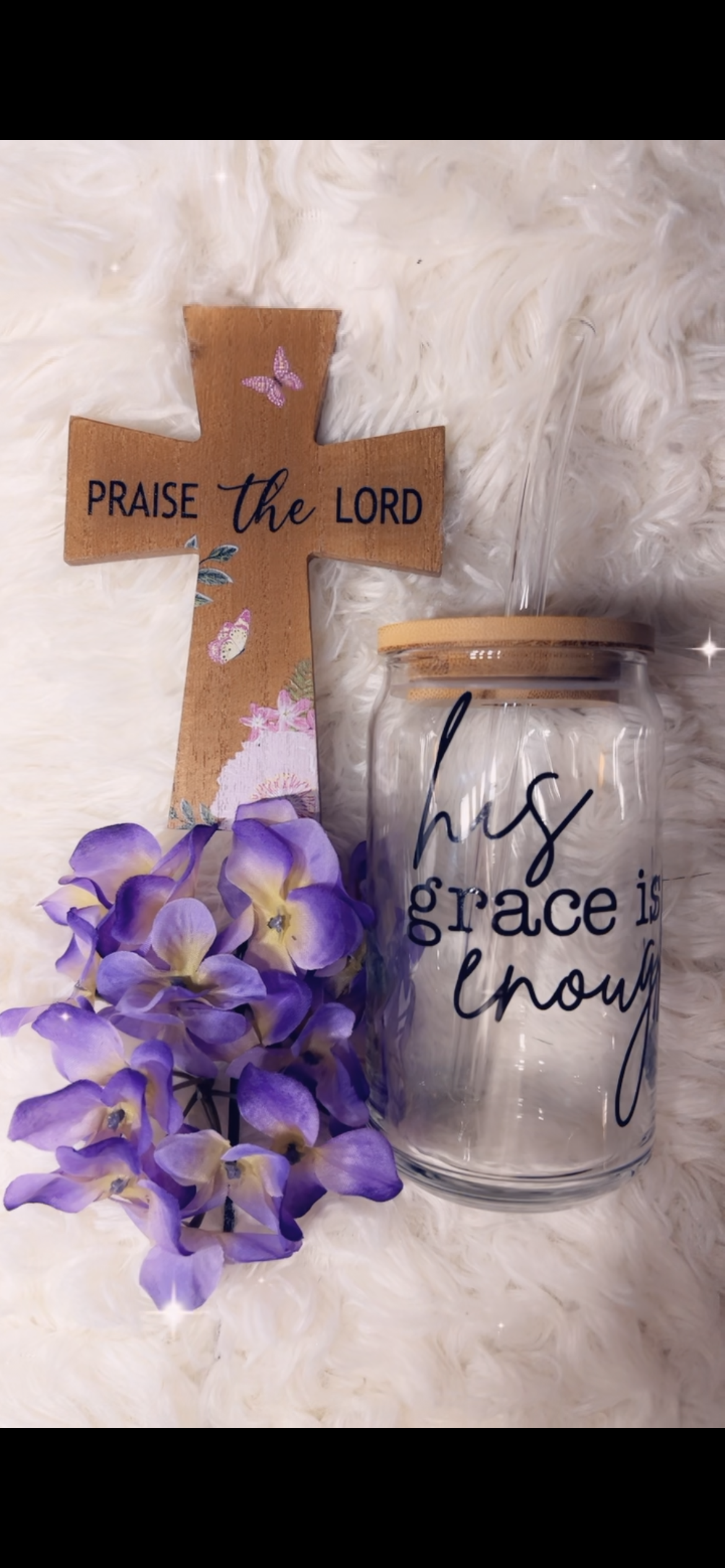16 oz Glass Cup- His grace is enough