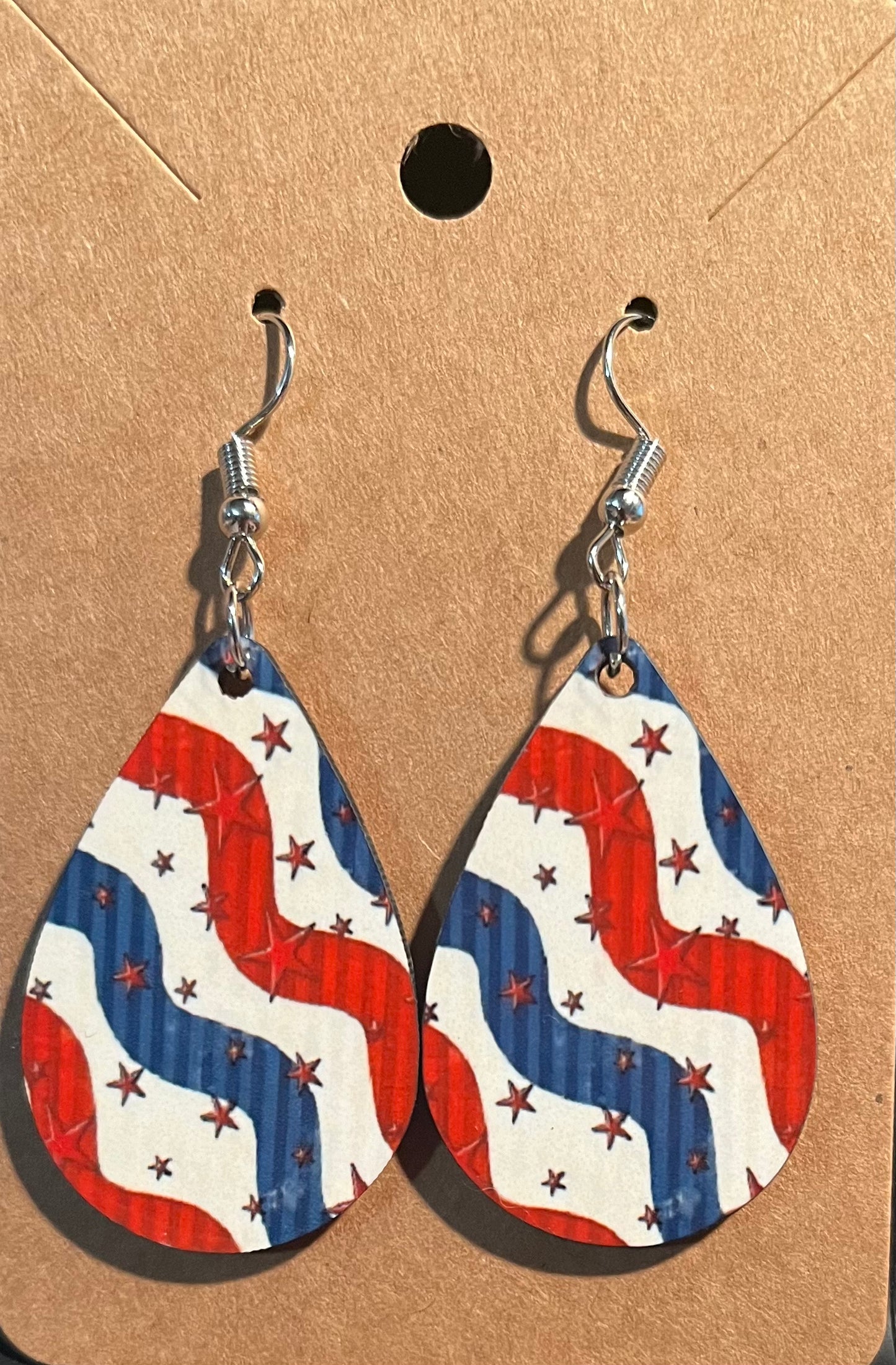 Earrings- Fourth of July Stars and Stripes Red White & Blue