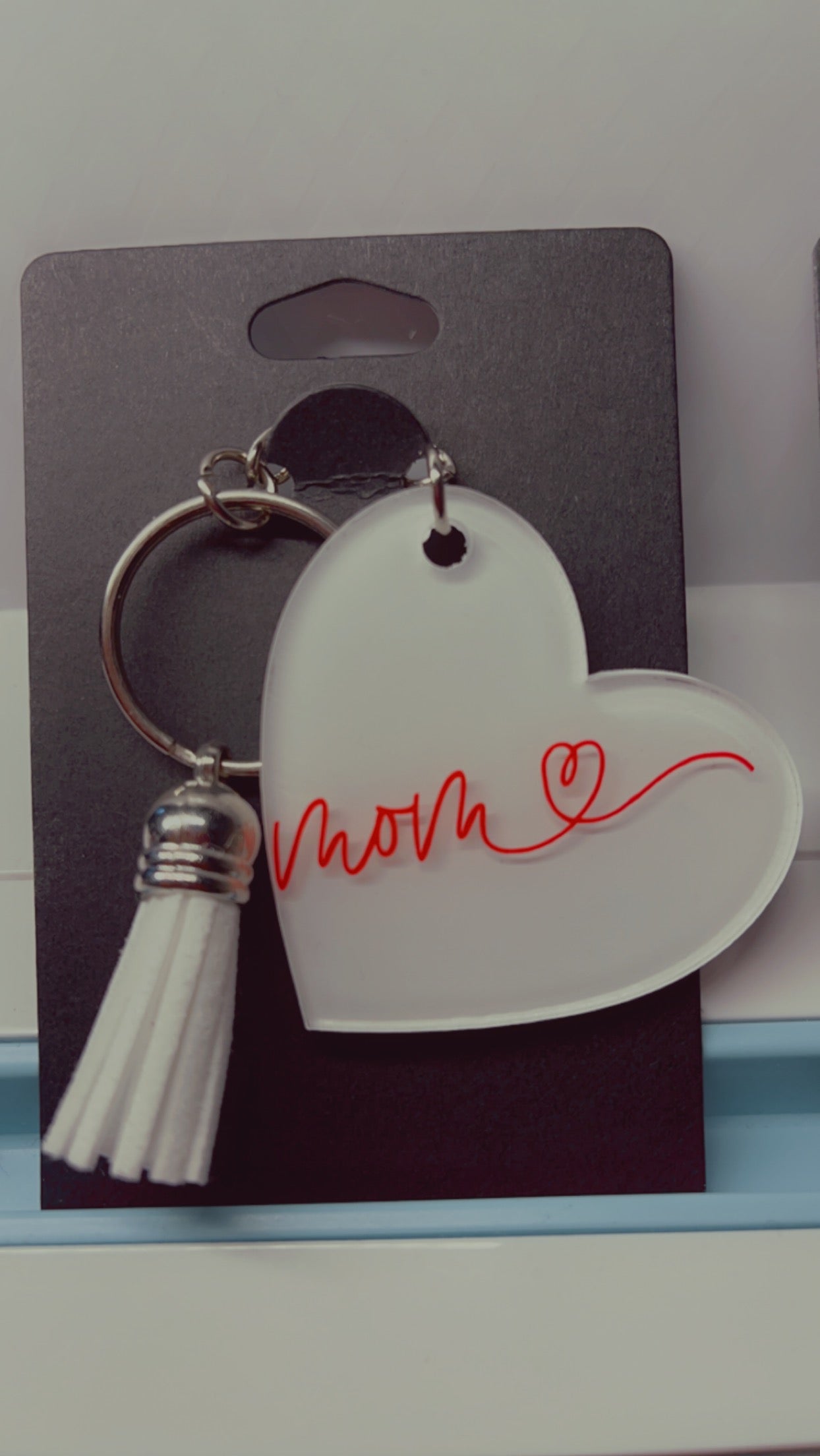 Keychains- Mom- White Heart Shape