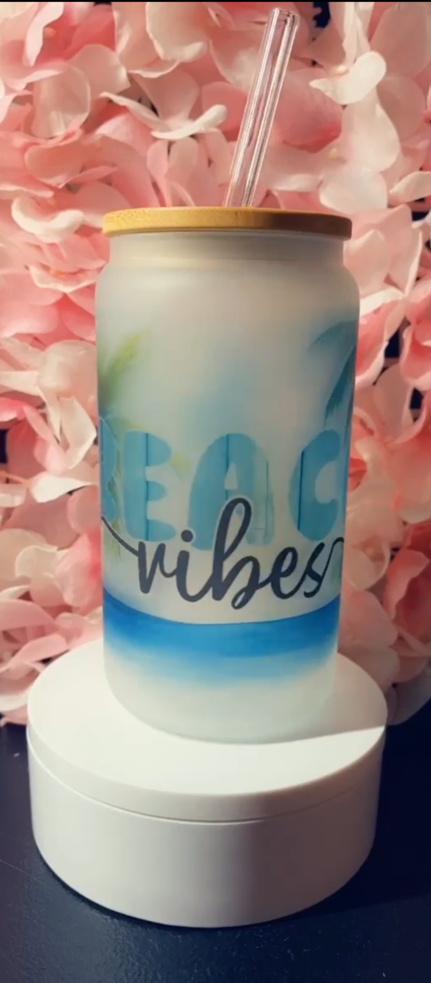 16 oz Glass Cup- Beach Vibes