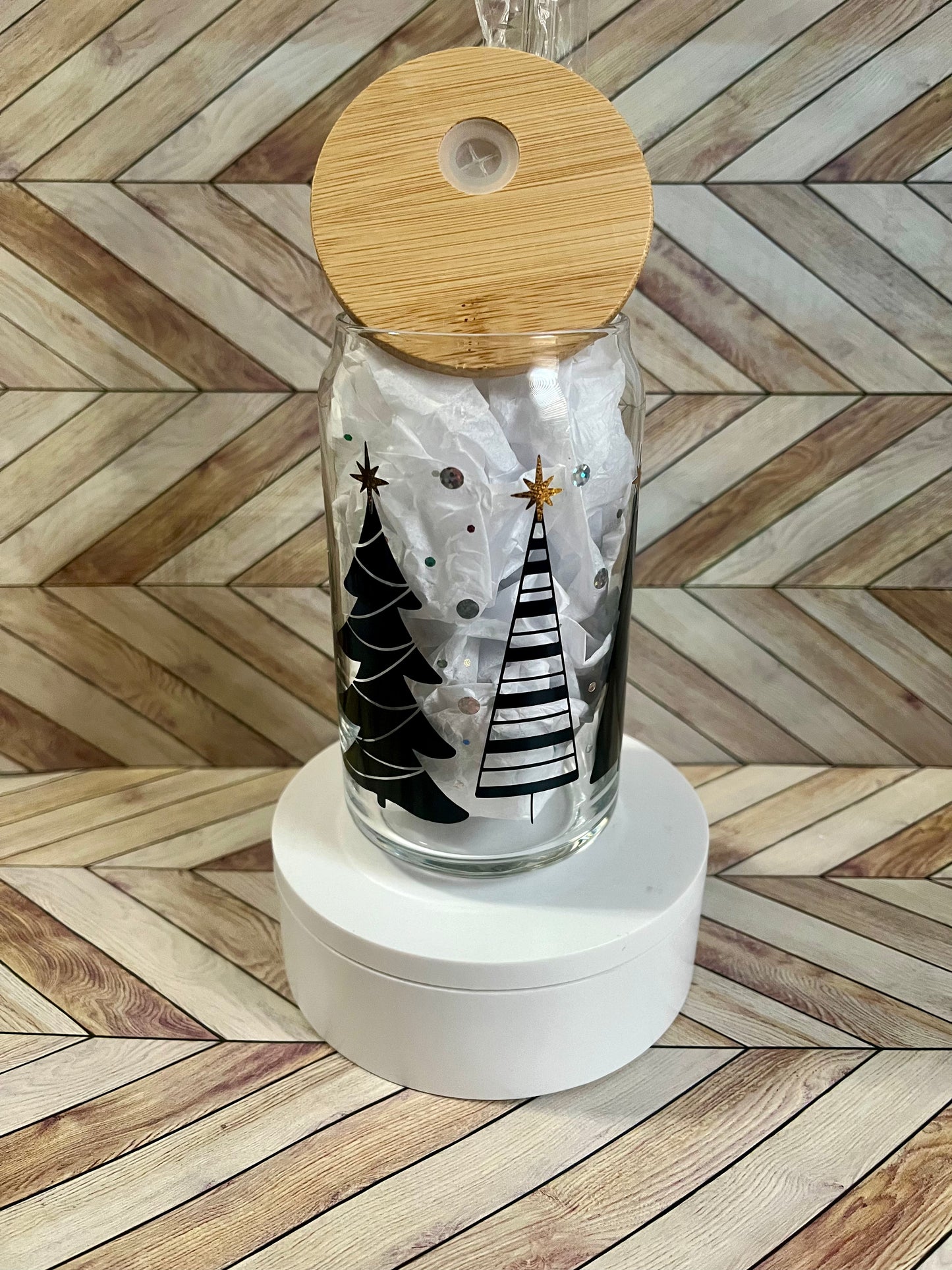 16 oz Glass Cup- Winter Trees