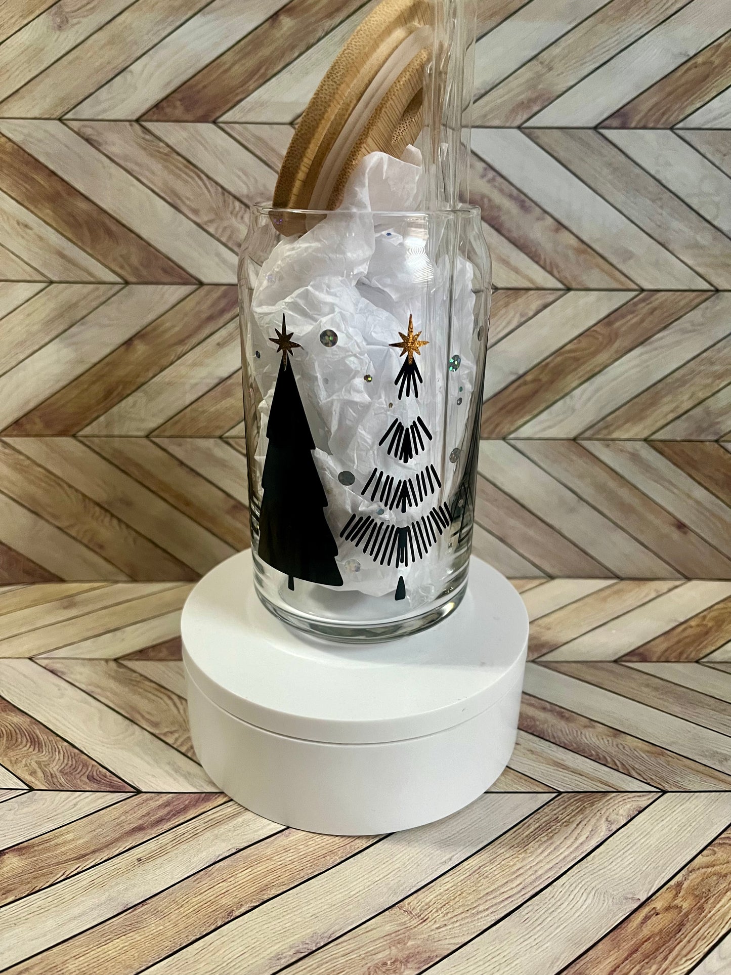 16 oz Glass Cup- Winter Trees