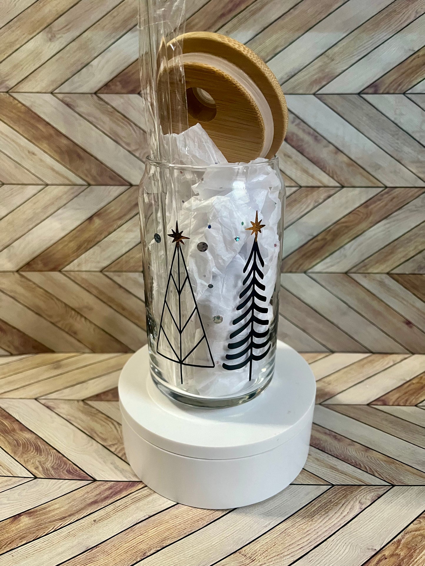 16 oz Glass Cup- Winter Trees