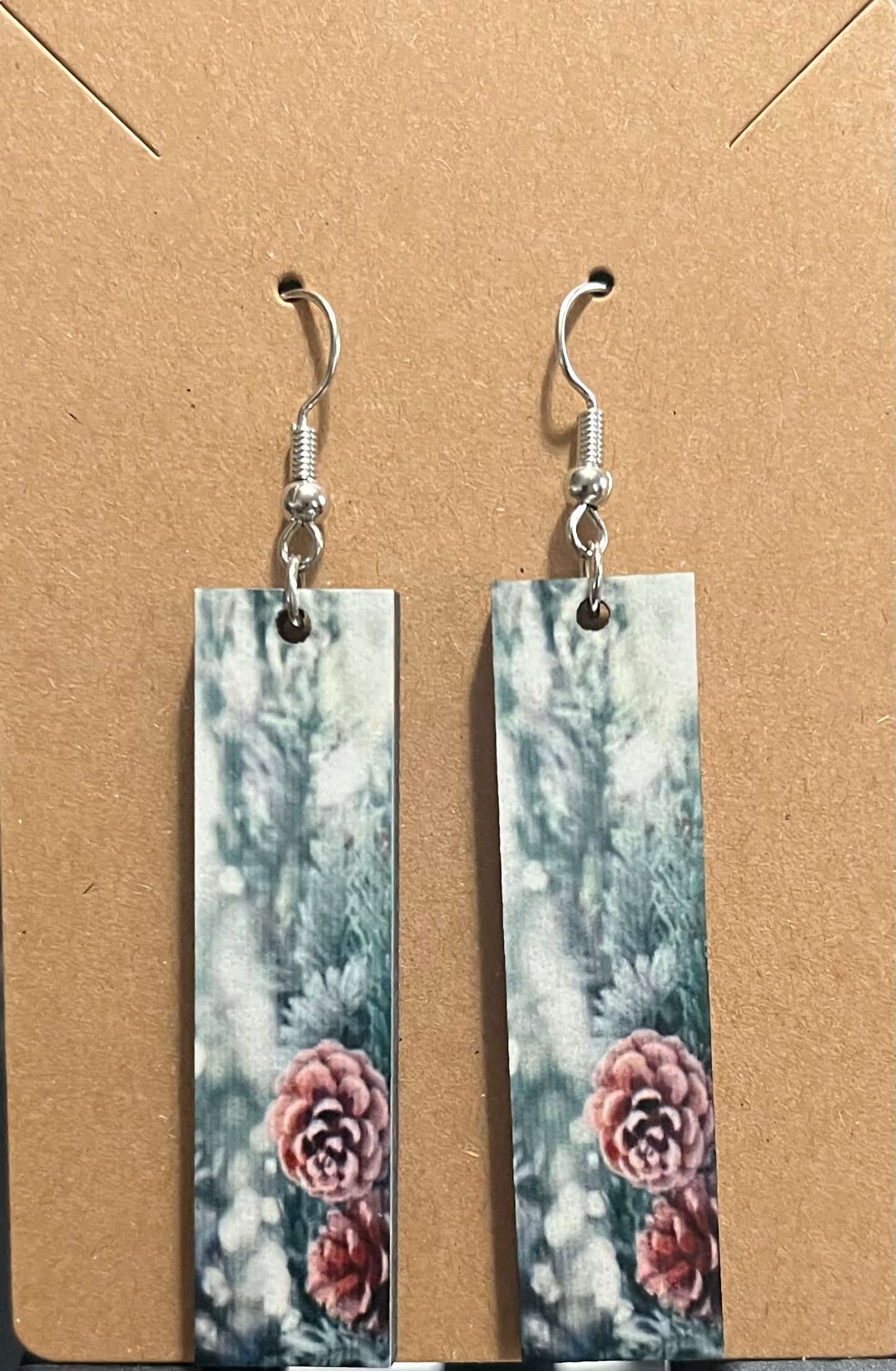 Earrings- Winter Rectangular Pine Cone