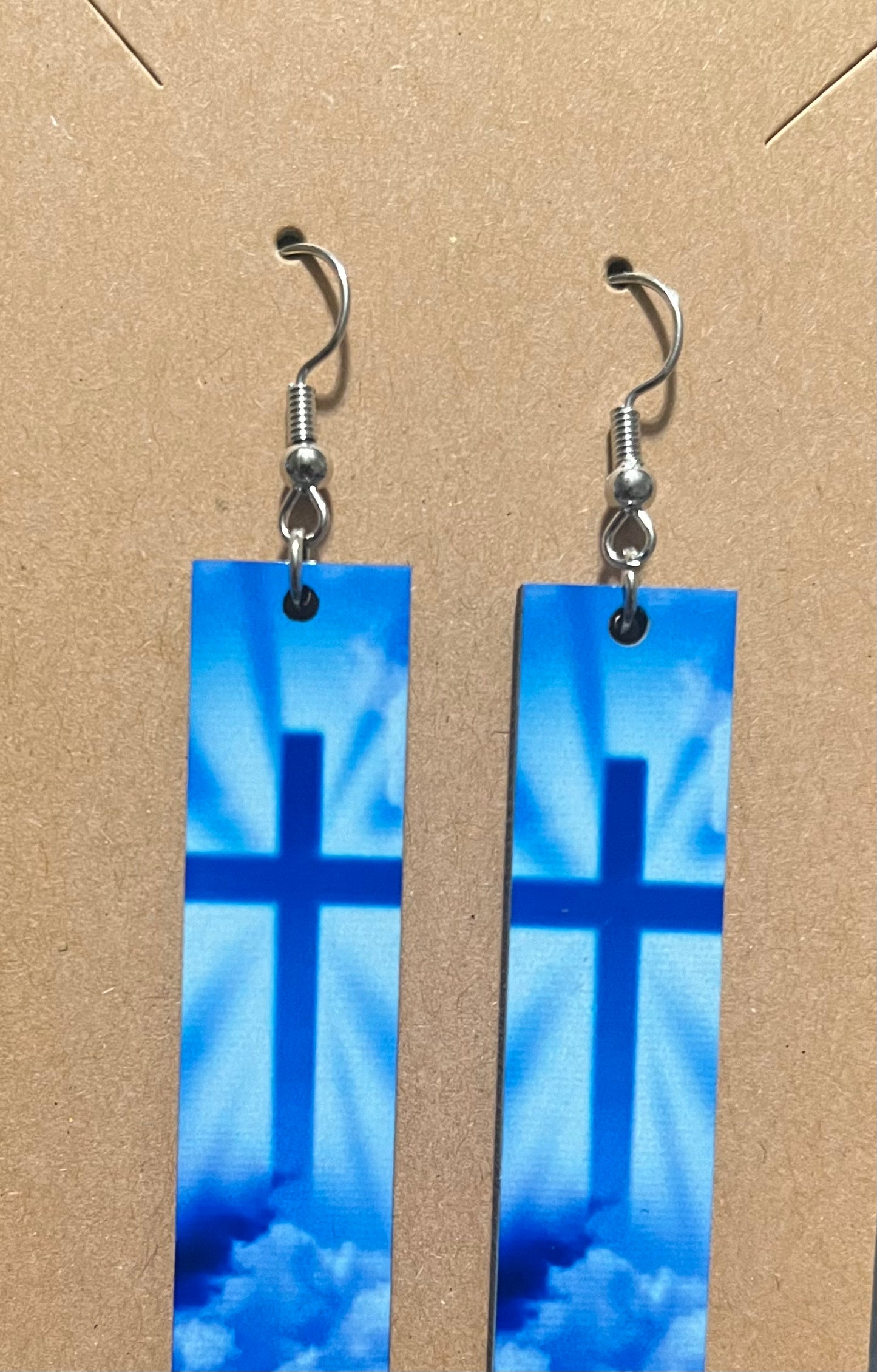 Earrings- Faith Based Rectangular Blue Cross