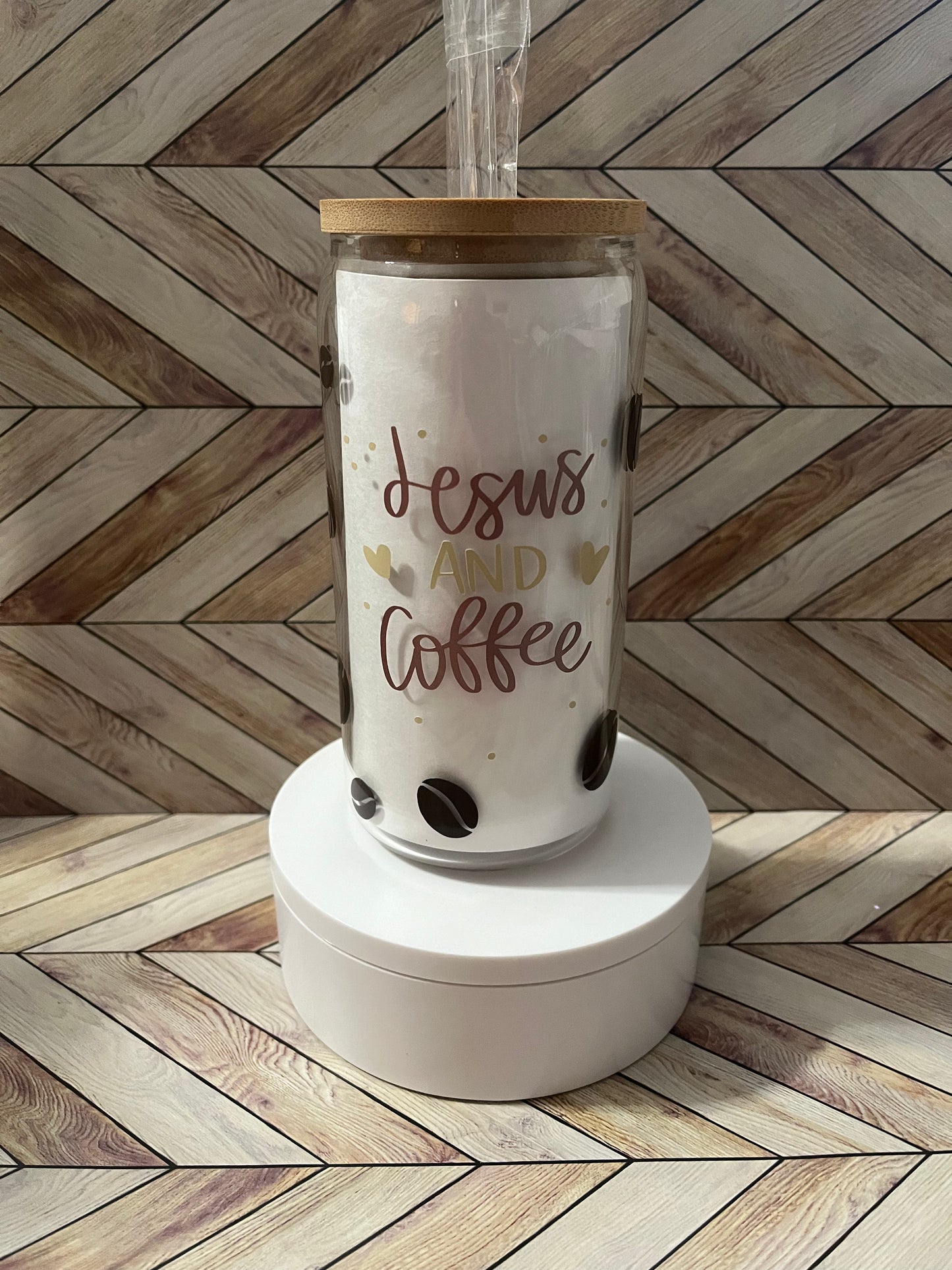 16 oz Glass Cup- Jesus and Coffee