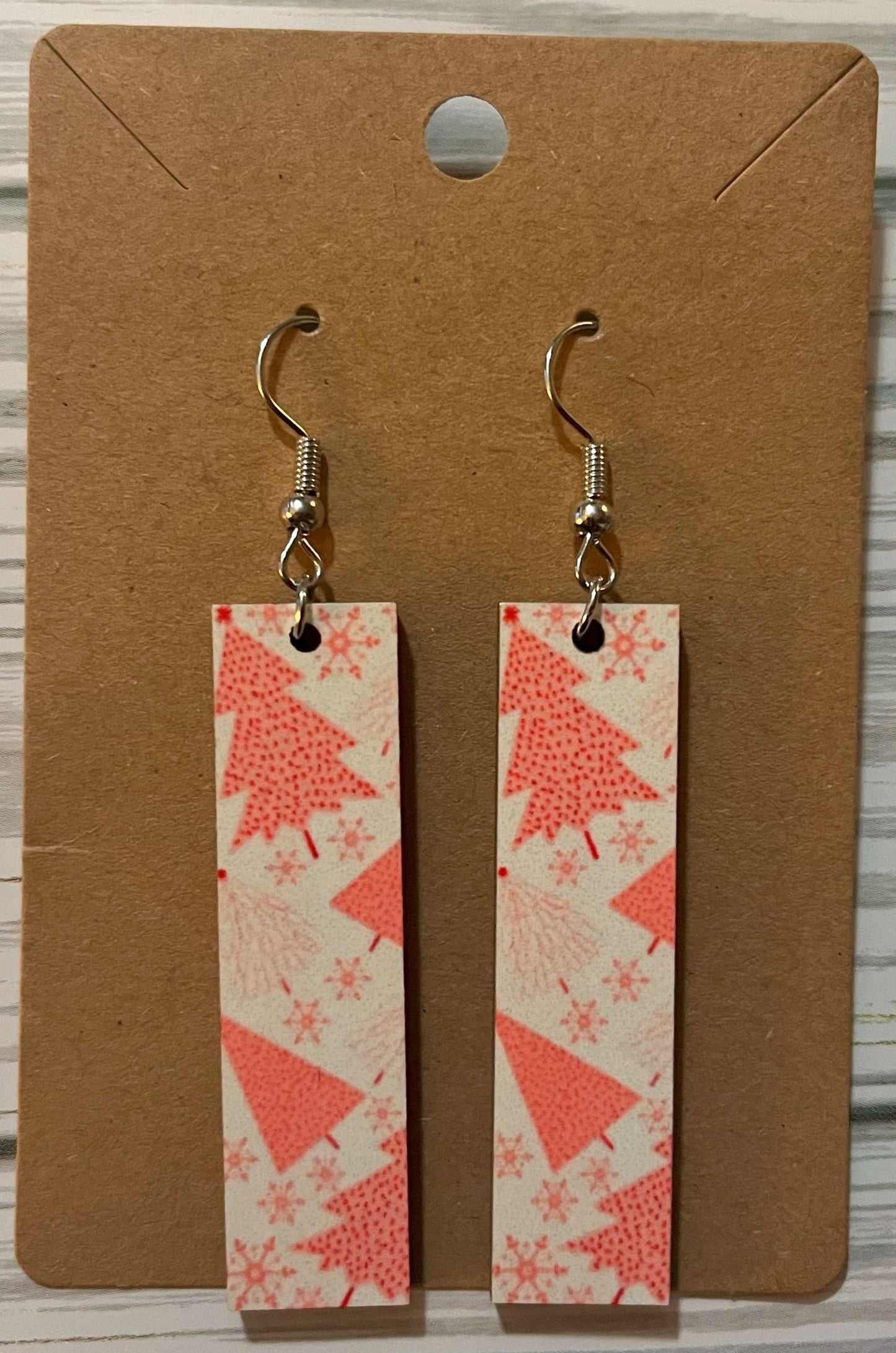 Earrings- Christmas Rectangular Pink Trees