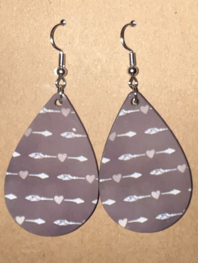 Earrings- Valentine’s Day Purple Heart with arrows