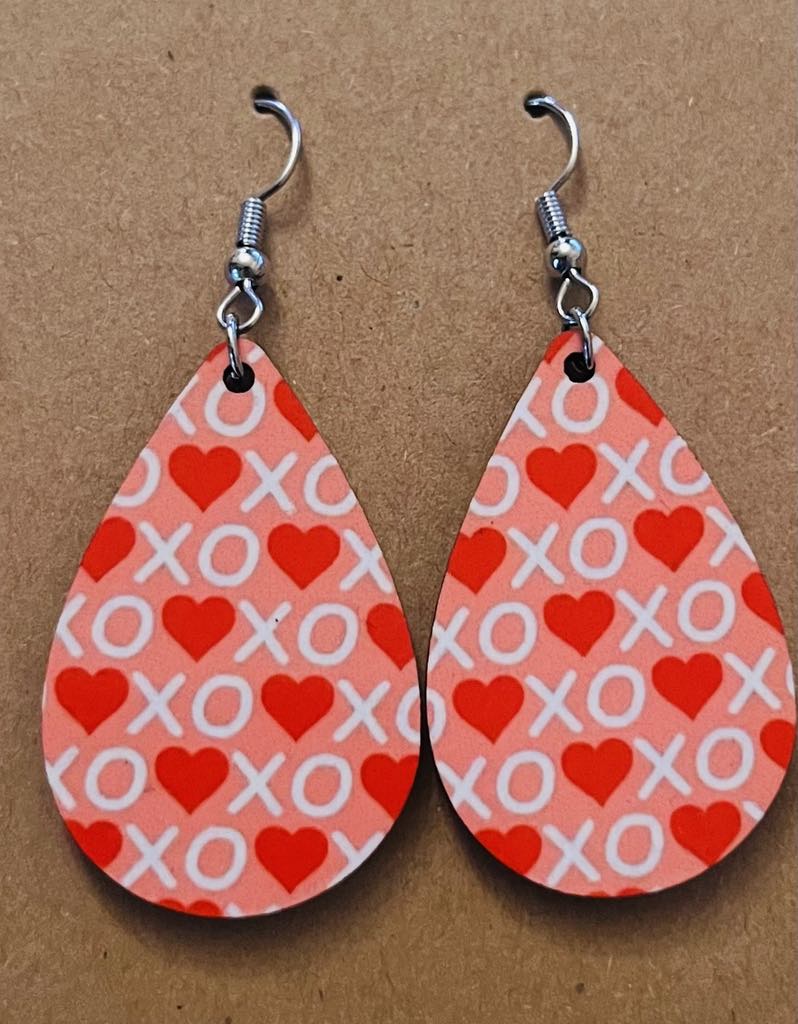 Earrings- Valentine's Day XOXO with Red Hearts