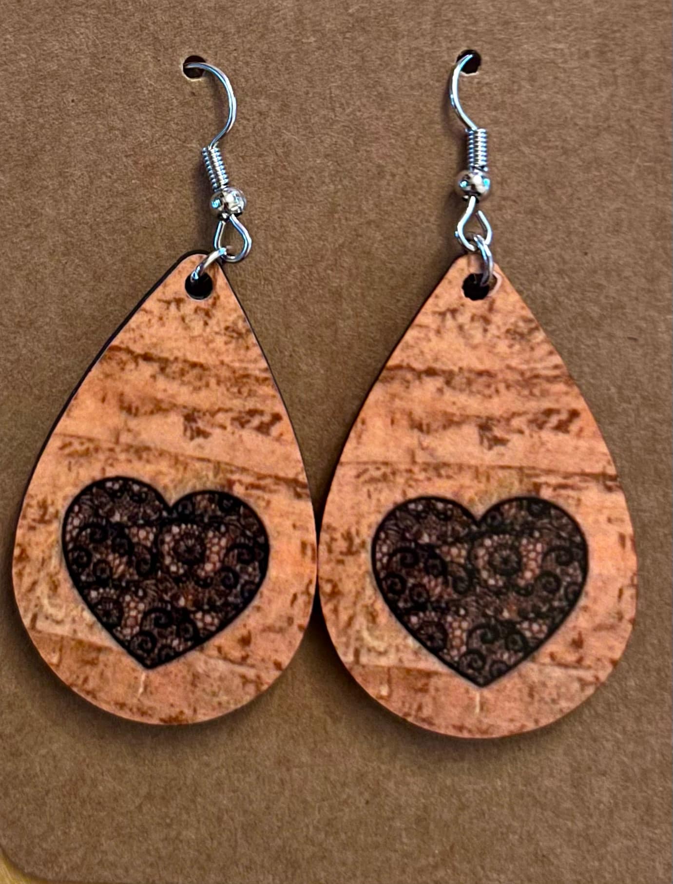 Earrings- Valentine's Day Wood With Black Heart