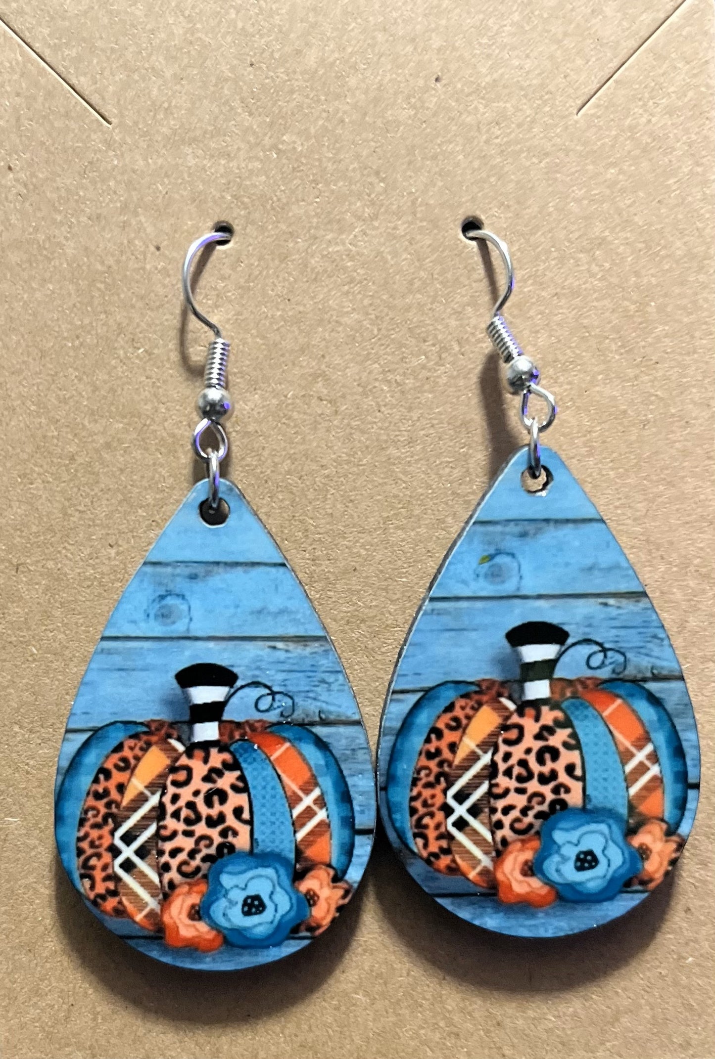 Earrings- Fall Blue Pumpkin and Plaid