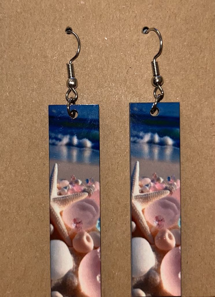 Earrings- Nautical Rectangular Seashells by The Sea Shore