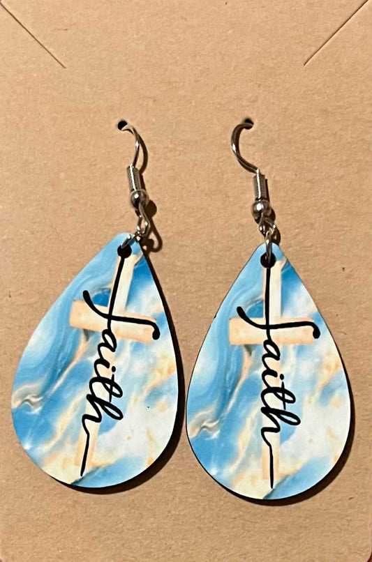 Earrings- Faith Based Tan and Blue Faith