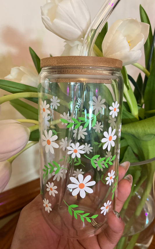 16 oz Glass Cup- Daisy's