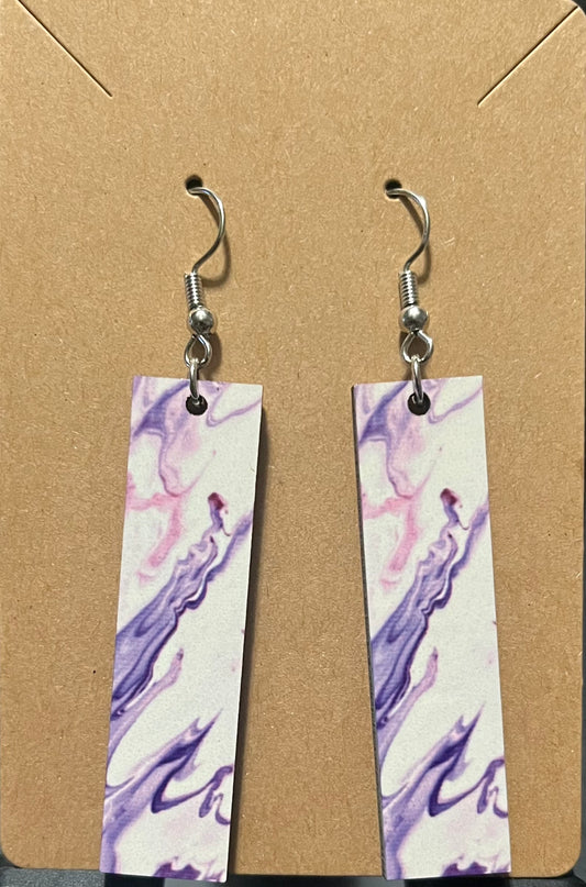 Earrings- Color Rectangular Purple Marble