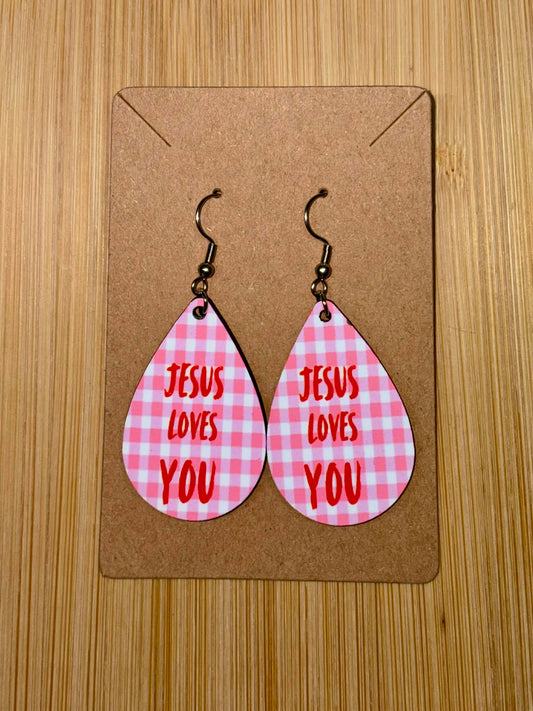 Earrings- Faith Based  Jesus Loves you Plaid