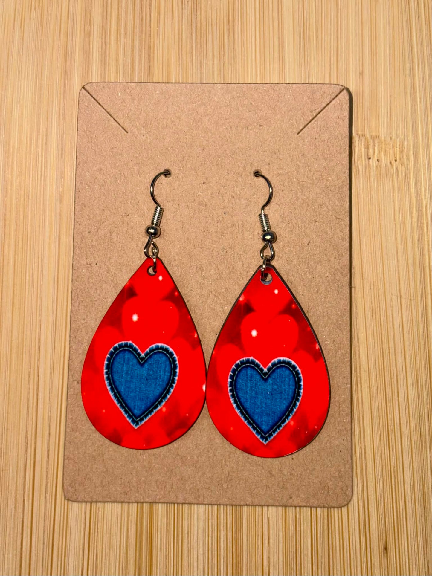 Earrings- Valentine's Day Red with Blue Jean Heart